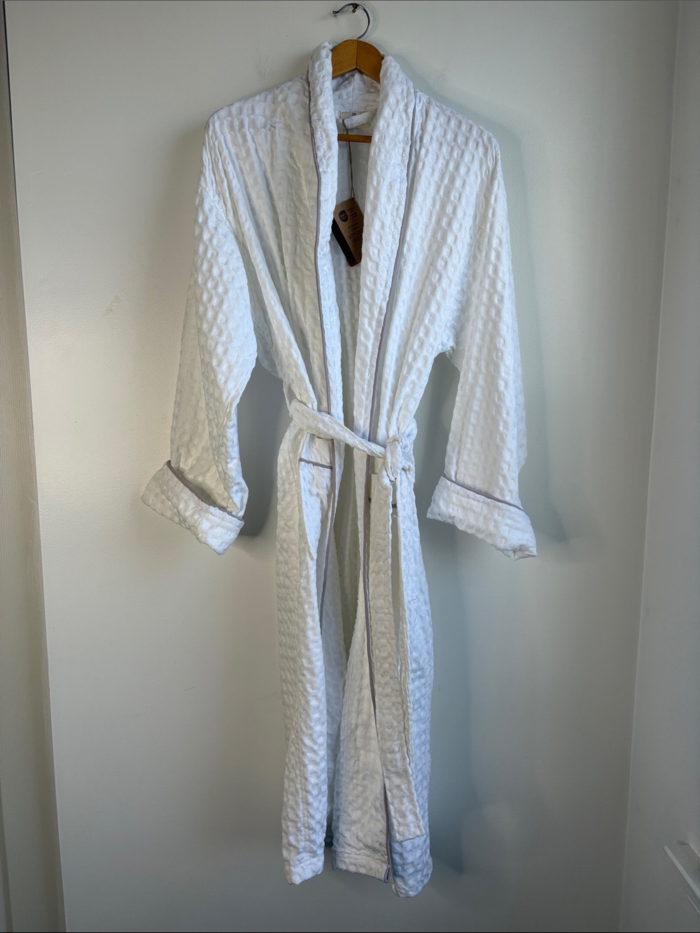 American Soft Linen white waffle texture long spa robe